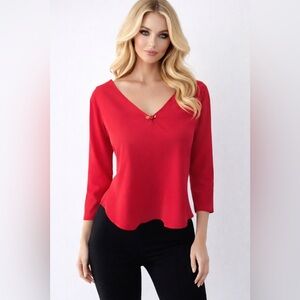 Josie Red Blouse Top Size Small NWT V Neck 3/4 Sleeve